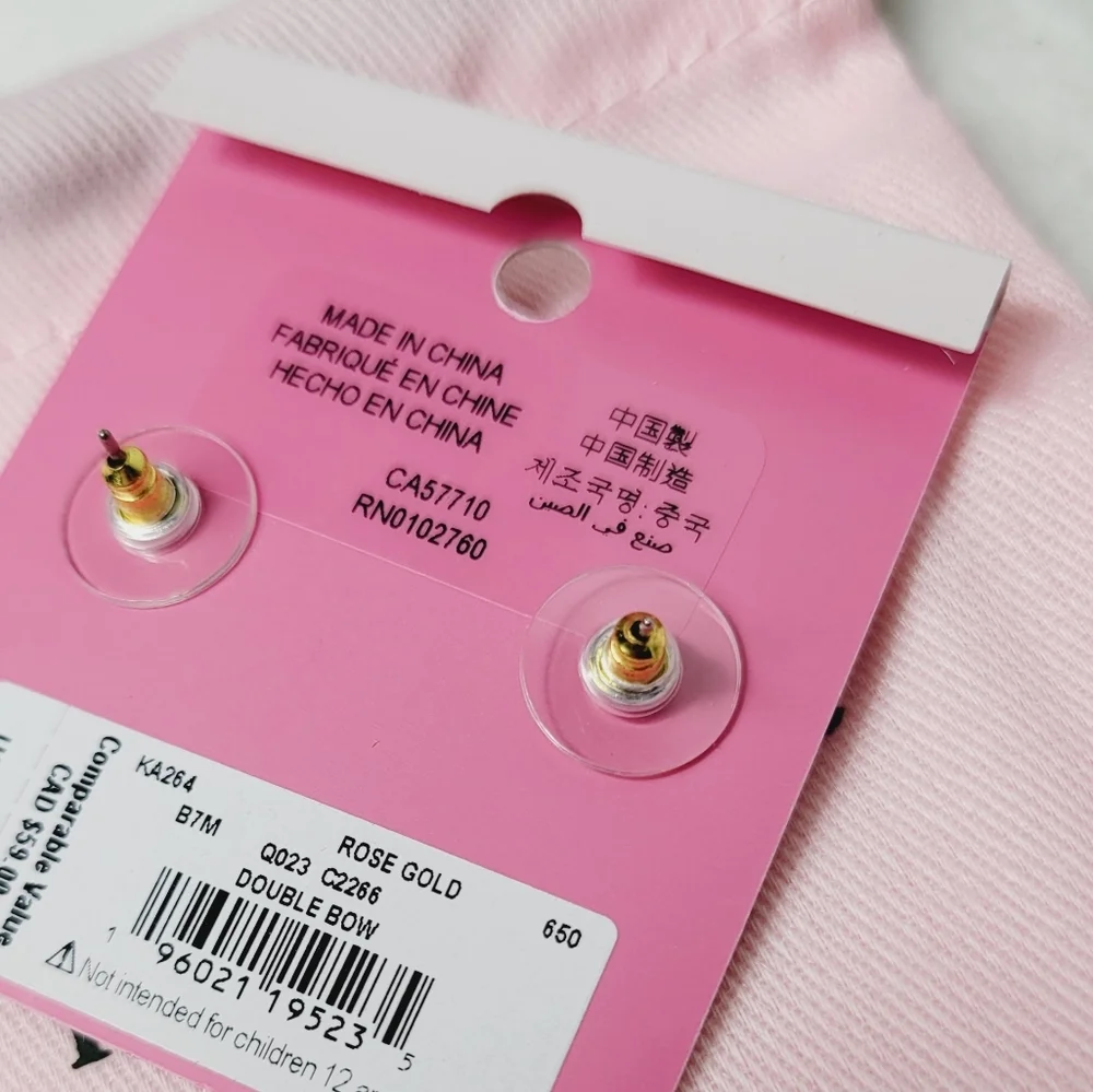 Kate Spade Double Bow Rose Gold Studs Earrings W KS Jewelry Bag